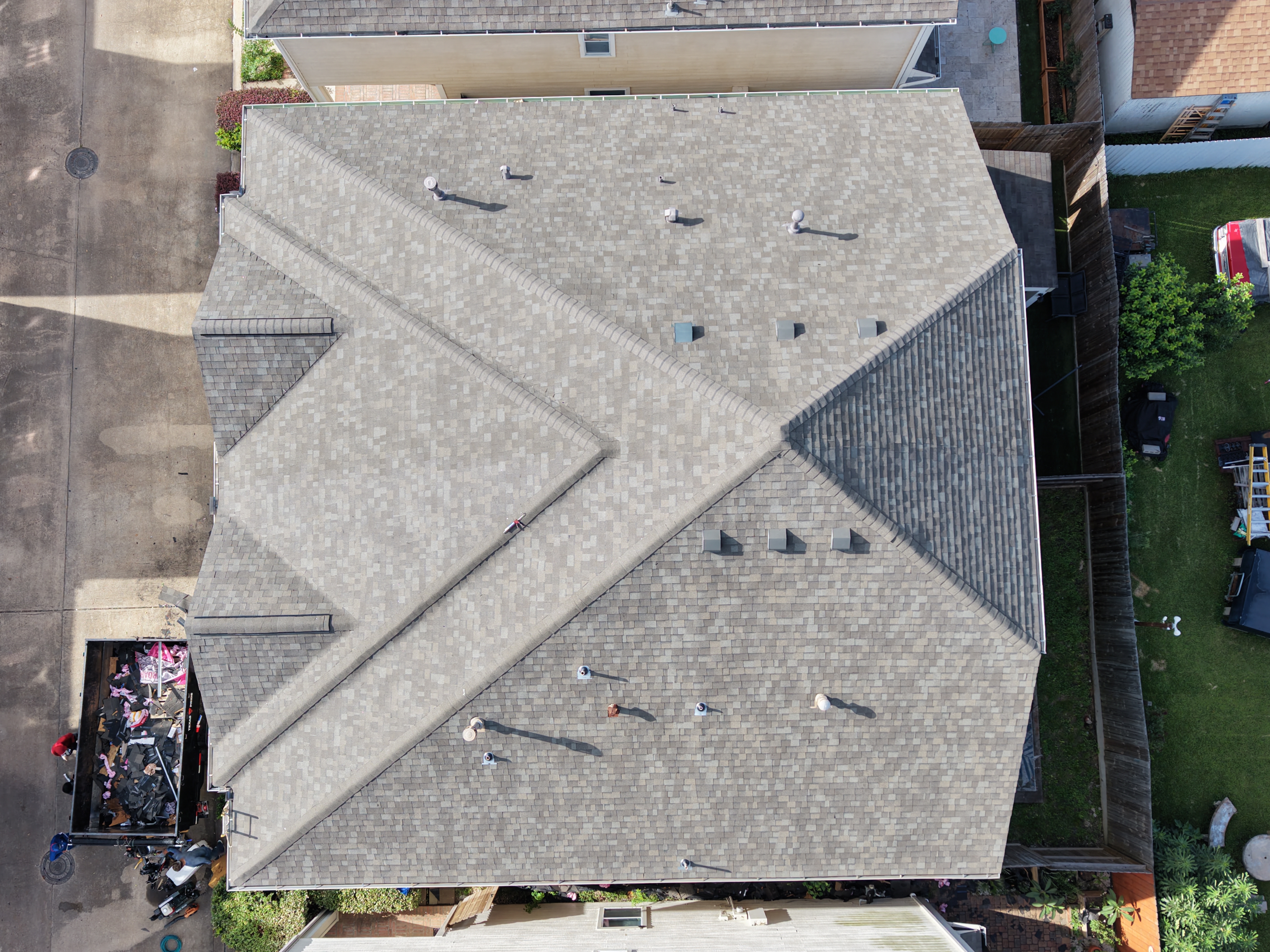 Drone view of finished residential roof